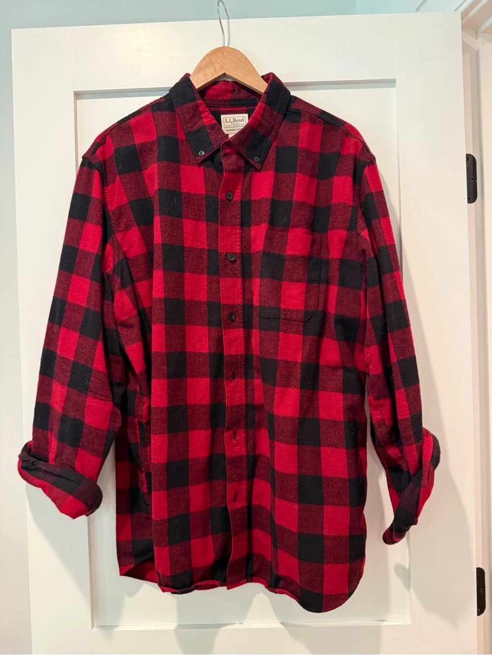 L.L. Bean Red and Black Buffalo Plaid Button-Down Flannel Shirt - XL